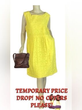 J. CREW YELLOW COTTON BLEND EYELET CAP SLEEVE SHEATH DRESS (14)